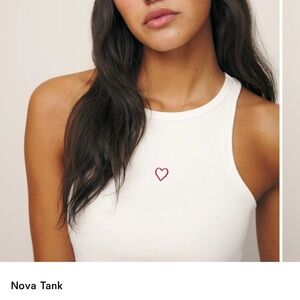 Reformation White Heart Embroidered Tank Top